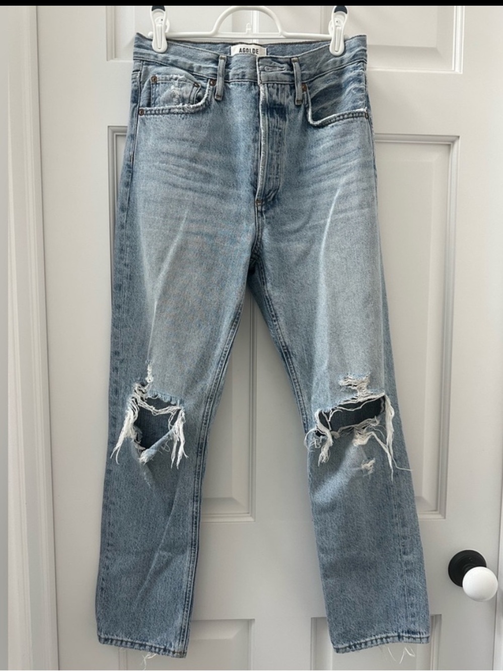 Agolde Light Blue Distressed Straight Jeans
